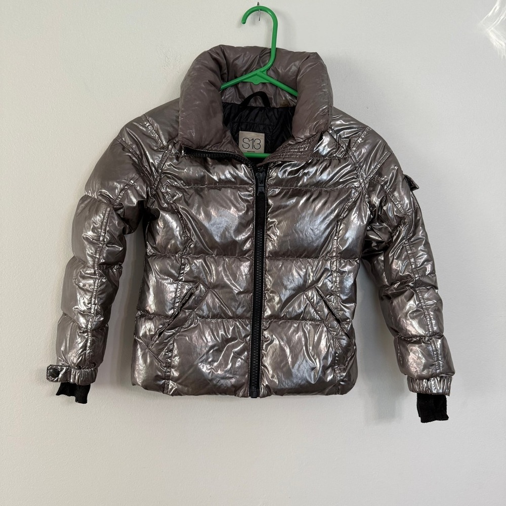 S13 Silver Metallic Duck Down Youth Puffer Jacket Youth 6-7
